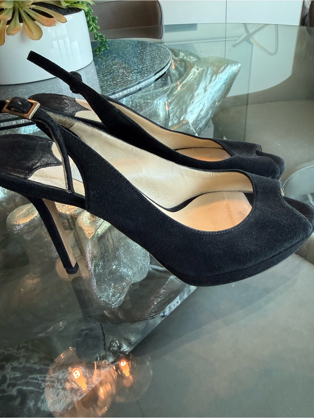 Jimmy Choo Black Suede Peep-Toe Slingback Heels - Picture 6 of 7